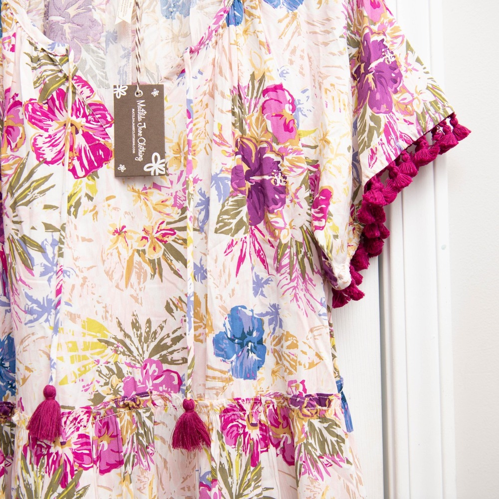 NEW Matilda Jane Sz M Floral Tassel Dress Tiered Boho Whimsical Sundress Peasant - Picture 4 of 5